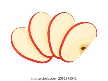 Red ripe apple slices, fresh garden fruit. Hand drawn food clipart. Slices of fresh Red apple fruit, Flat style isolated on transparent background. Red Delicious Vector illustration