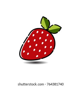Red ripe cartoon strawberry symbol with green leaves