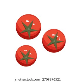 Tomates cherry rojos maduros. Ilustración vectorial plana. Vista superior. Ilustración culinaria, cartel, concepto de jardinería orgánica.
