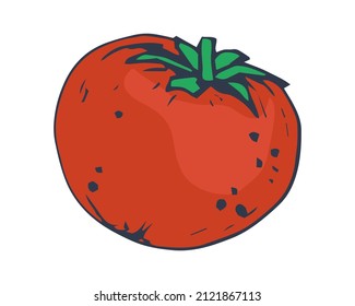 Red ripe juicy tomato isolated on white background. Flat vector illustration. Eps 10