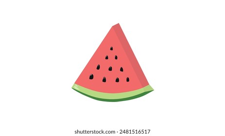 Red ripe piece of juicy watermelon with seeds on white background, sweet triangular shaped watermelon berry for summer dessert