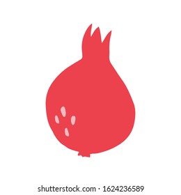Red ripe pomegranate in hand drawn style isolated on white background. Doodle fresh organic summer fruit. Simple cute cartoon design. Vector sketch illustration.