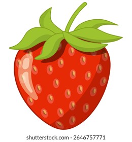 Morango maduro vermelho com contorno sobre fundo branco. Fruta suculenta. Ilustração vetorial para entretenimento infantil, impresso.
