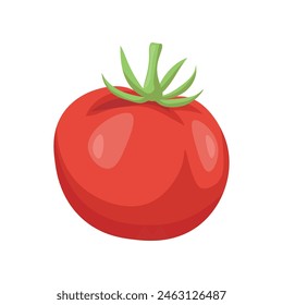 Red ripe tomato in flat style isolated on white background. Vector illustration