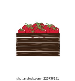 red ripe tomatoes in crate vector illustration isolated on white backgroud