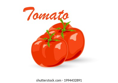 Tomates maduros rojos en tallo con hojas, alimento fresco, comestibles. Agrupación vectorial de ingredientes agrícolas naturales, diseño vegetariano saludable de la comida. Aislado sobre fondo blanco