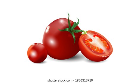 Ilustración vectorial de tomates maduros rojos aislados en blanco.