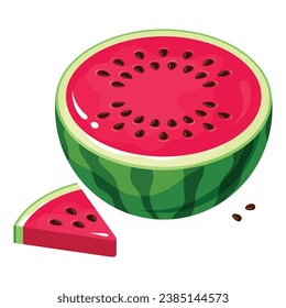 Red ripe watermelon half triangle piece fresh summer fruit berry isometric vector illustration. Natural organic juice vitamin refreshment slice tropical snack sweet dessert food vegetarian delicious