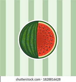 Red ripe watermelon vector isolated on green background