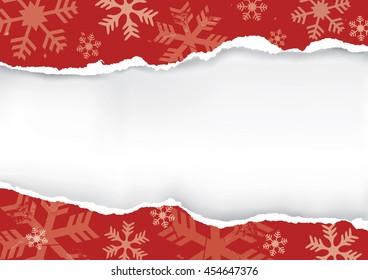 Red Ripped christmas paper.
Red grunge snowflakes background with torn paper with place for your text or image. Vector available.
