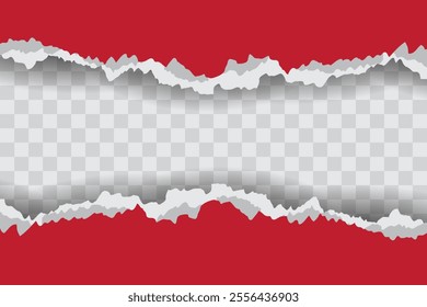 Red Ripped Paper Background in Header and Footer Position for Flyer, Banner, Infographic, Website, Ads Banner or Etc. High Quality Background Vector Illustration