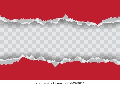 Red Ripped Paper Background in Header and Footer Position for Flyer, Banner, Infographic, Ads Banner or Etc. High Quality Background Vector Illustration