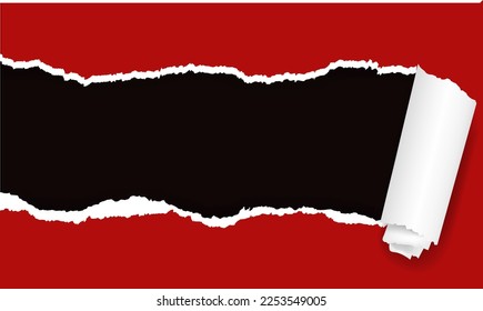 Red Ripped Paper With Black Background With Gradient Mesh, Vector Illustration