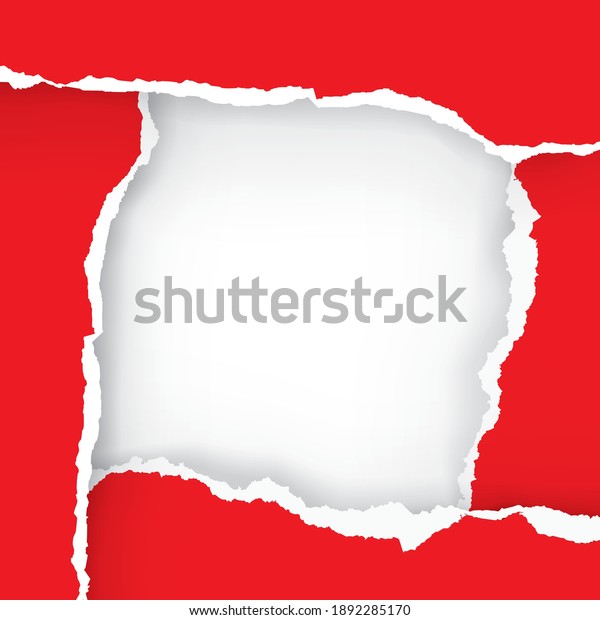 Red Ripped paper frame. \
lllustration of four\
torn paper stripes, square expressive background. Template for\
banner. Vector available.