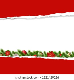 Red Ripped Paper With Garland With Gradient Mesh, Vector Illustration
