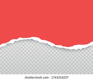 Red ripped paper strips realistic. Torn paper on transparent background. Seamless horizontally Vector illustaration