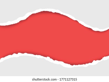 Las tiras rojas de papel son realistas. Papel roto sobre fondo transparente. Iluminación del vector horizontal sin soldadura