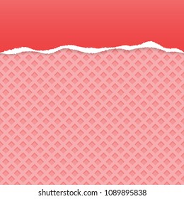 Red ripped paper vector with pink wafer pattern background.
