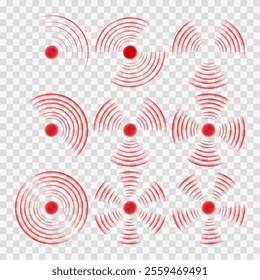 Red Ripple Circles: Pain Localization Icons and Vibration Elements for Medical and Healthcare Graphics