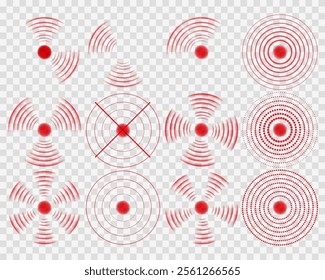 Red Ripple Circles: Pain Localization Icons and Vibration Elements for Medical and Healthcare Graphics