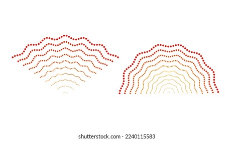 Red rippled doted signals. Sonar or sound wave lines. Epicentre, target, radar, vibration element concepts. Radio pulsating signal.