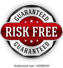 Red Risk Free Badge /button With Silver Border On White Background