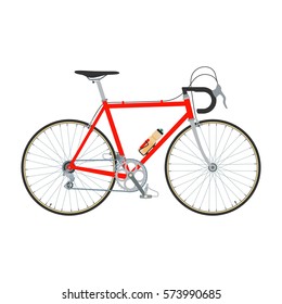 Red road bicycle. Vector illustration isolated on white.