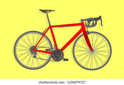 red road bike with shadow in yellow background pop vintage style
