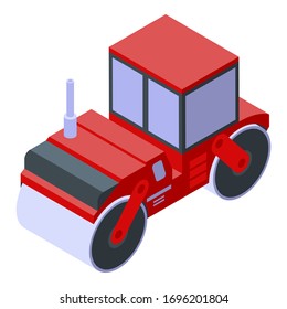 Red road roller icon. Isometric of red road roller vector icon for web design isolated on white background