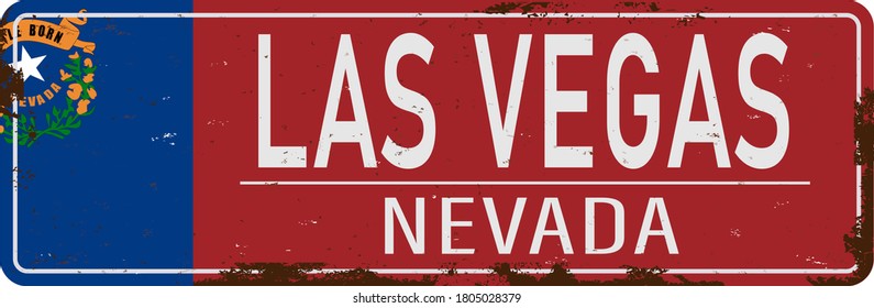 red road sign Las Vegas in old grungy rusted style