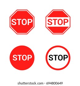 Red road sign stop. Traffic regulations. Vector illustration isolated on a white background.