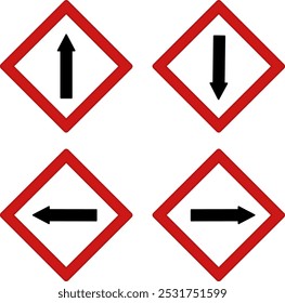 Red Road Signs with Directional Arrows. Vector Icons. Forward, Backward, Left, and Right