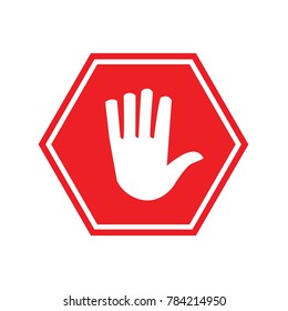 red road stop sign hand on board vector icon