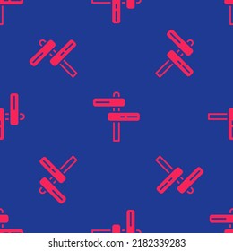 Red Road traffic sign. Signpost icon isolated seamless pattern on blue background. Pointer symbol. Isolated street information sign. Direction sign.  Vector