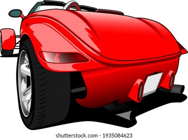 Red Roadster Coupe Car Back Side Vector Illustration