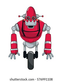 red robot automation with wheel