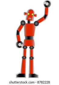 Red Robot with black joint waving - Vector