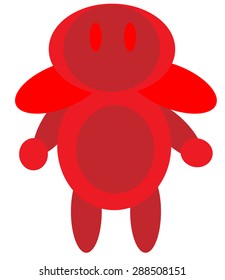 Red robot character cartoon illustration with white isolated background.