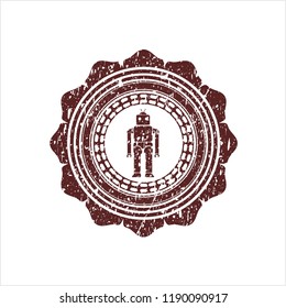 Red robot icon inside distress grunge style stamp