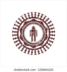 Red robot icon inside distress rubber grunge stamp