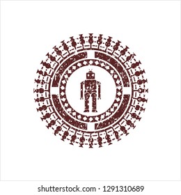 Red robot icon inside distressed rubber seal