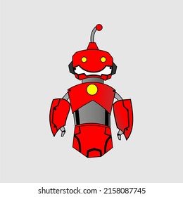 a red robot made of metal with high intelligence, used as a technology and robotics mascot