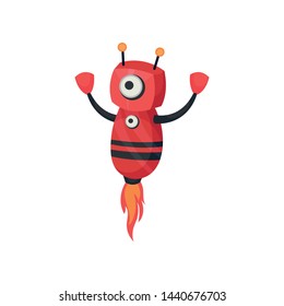Red robot with one eye. Vector illustration on white background.