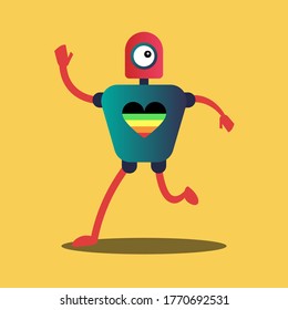 red robot running with heart.