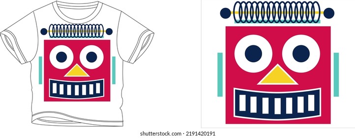 red robot smille head t-shirt design background color is a white t-shirt color is a white beautiful color and beautiful design
