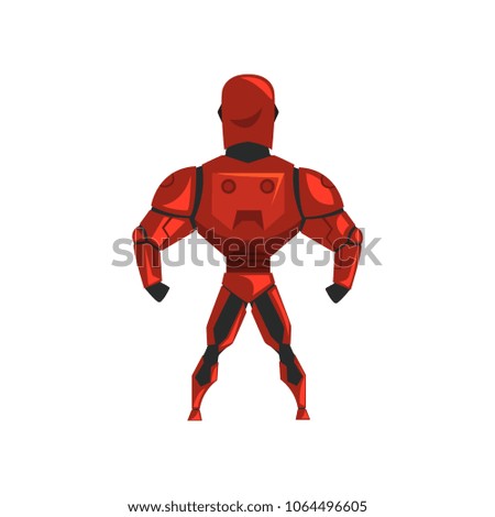 Red robot spacesuit, superhero, cyborg costume, back view vector Illustration on a white background