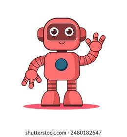 red robot waving hand cartoon character vector illustration template design