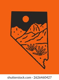 Red rock canyon on Nevada map frame illustration for t shirt sticker print design