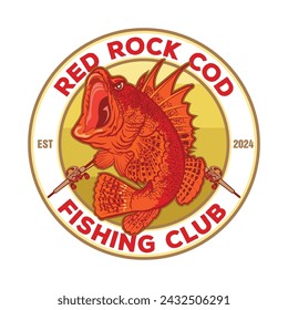 Red rock Cod sea fish vector illustration, perfect for fishing club logo and t shirt design