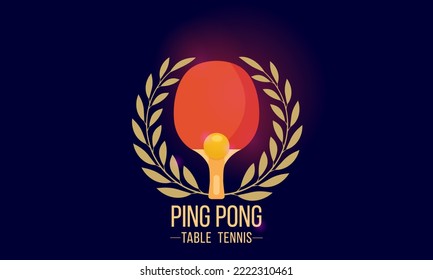 Un cohete rojo con una pelota para jugar al ping-pong, al ping-pong. Una corona de oro.